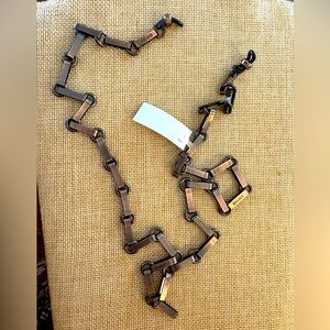 DKNY Industrial Link Glasses Chain Necklace Gunmetal Copper Tone Designer Y2K